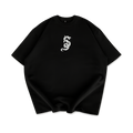 Baskılı Oversize Bisiklet Yaka T-shirt - Siyah