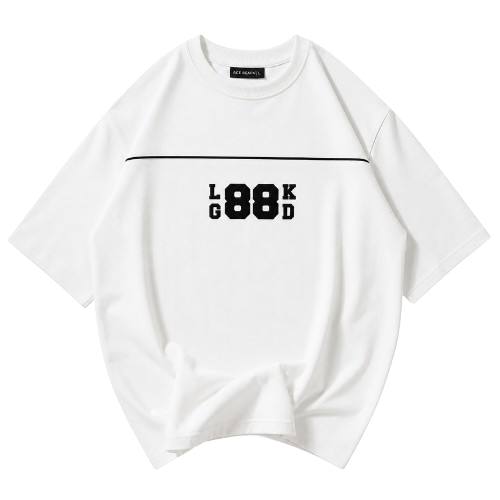 Unisex Bisiklet Yaka Baskılı Oversize T-Shirt - Beyaz