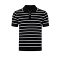 Erkek Triko Polo Yaka Fermuarlı Çizgili Tişört T-Shirt Yazlık Şık - Siyah