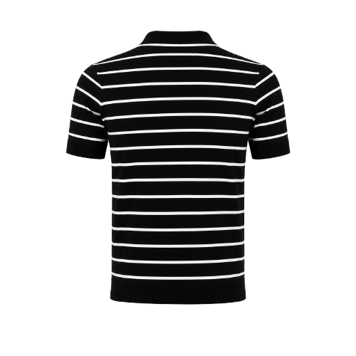 Erkek Triko Polo Yaka Fermuarlı Çizgili Tişört T-Shirt Yazlık Şık - Siyah